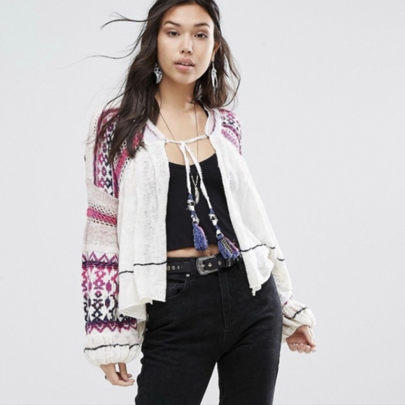 Free People Dreamland cardigan sweater crochet pink white purple xs flowy - Picture 9 of 9